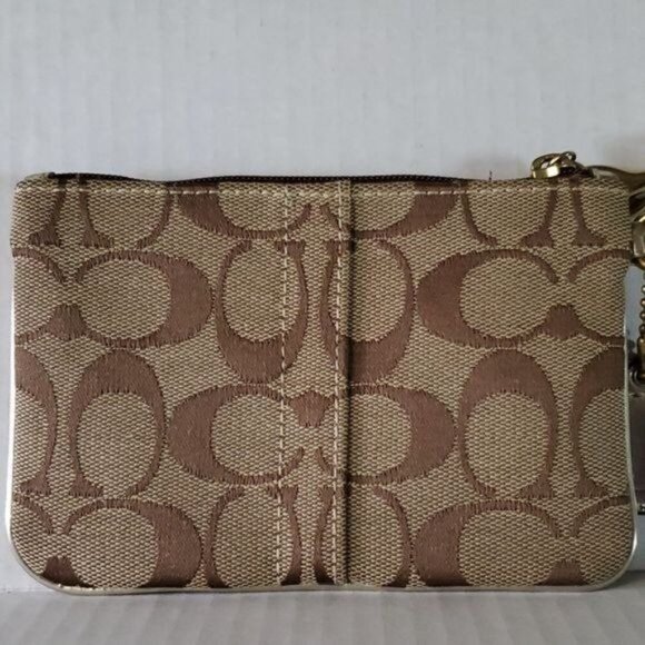 Coach GOLD Signature Logo Canvas Pouch Wristlet Clutch Wallet Bag WOMEN'S WOMANS - Picture 15 of 16